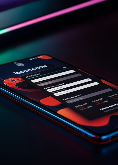 Registrierungsformular bei Gamrfirst Casino mit beispielhaften Eingabefeldern und Logoelementen